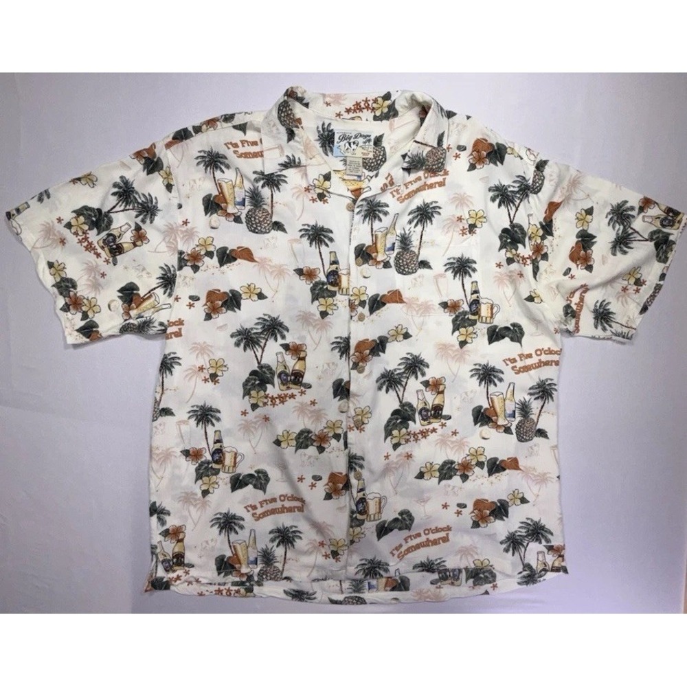 Big Dog Men's Hawaiian Graphic Print Short Sleeve Button-Up Shirt XL